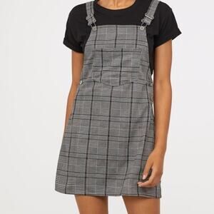 H&M gray plaid adjustable preppy academia overall dress US 0